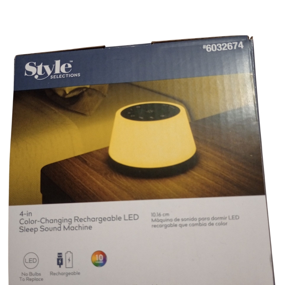 Style Selections 4" LED Sleep Sound Machine, New In Sealed Box.